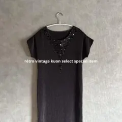 昭和レトロプリーツワンピース　スパンコール　ヴィンテージコーデ　春夏コーデ　古着