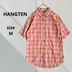 HANGTEN 半袖 チェック BDシャツ メンズ M オレンジ系 綿100%のサムネイル