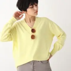 OPAQUE.CLIP【S】Vネックニットプルオーバー　薄黄色　着回し春　可愛い