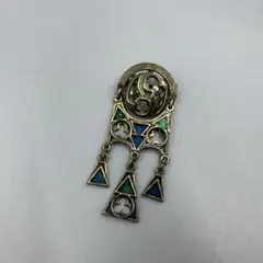 241ヴィンテージ　青緑三角形デザインブローチ