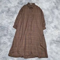 オリーブデオリーブ　ロングシャツワンピース　長袖　チェック　Ｆ　ブラウン　羽織り