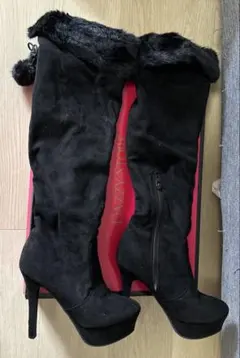 ブラックスエードニーハイブーツ