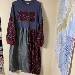 パッチワーク異素材ワンピース