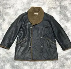 【良品】ACEIFA 牛革 レザー × ボアジャケット BLACK