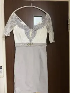 レース袖タイトドレス ホワイト・グレー