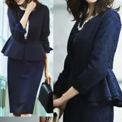 ルイルエブティック リバーシブル M ネイビー レース ペプラム スカートスーツ