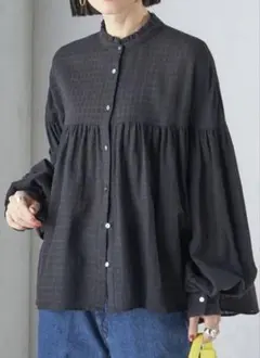 【値下げ】SHIPS スタンドフリル ボリューム ブラウス ブラック