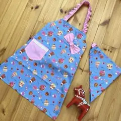 着脱簡単！ 子供エプロン 120 〜 130 三角巾セット☆ スイーツ♡夢かわ柄