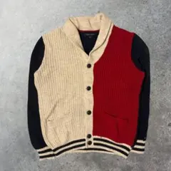トミーヒルフィガー ニットカーディガン　配色切替 シャツ襟構成　レトロ