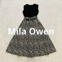 Mila Owen ニットドッキングフレアヒョウ柄ワンピース リネン混