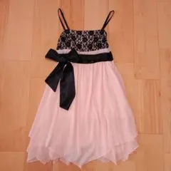 【美品】ドレス　結婚式　パーティードレス　ワンピース　ピンク　黒　Mサイズ