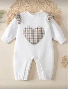 SHEIN ハート型チェックニットロンパース