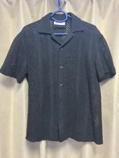 ZARA ブラック メッシュ　半袖ボタンシャツ