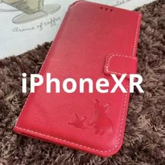 iPhoneXR 手帳型スマホケース　本革　赤　フレブル　犬　子犬　親子