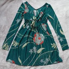 花柄　薄手長袖　ワンピース　ペチコート付き