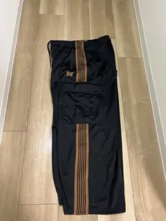 カーゴパンツ 黒 ポリエステル 茶色ストライプ