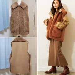 LOUNIE❤定価￥28,000❤ エコファー ベスト プードルファー　38　茶