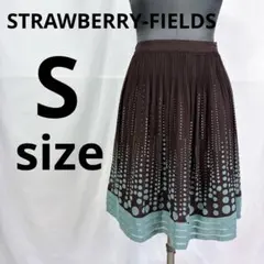 ストロベリーフィールズ ドット柄 プリーツスカート 茶×エメラルドグリーンのサムネイル