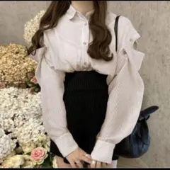 グレイルの袖 2Wayストライプ柄シアーシャツ［dk957］ベージュ