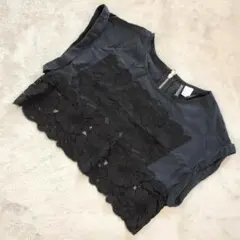 DIVIDED H&M レースデザイン クロップドトップス ブラック Mのサムネイル