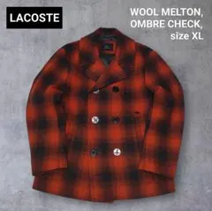 極美品 LACOSTE ラコステ XL オンブレ チェック ウール ピーコート