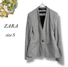 ZARA ノーカラージャケット S グレー 白 千鳥格子 薄手 春 4583