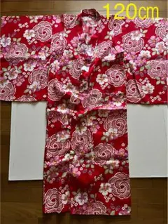 【美品】女の子　浴衣　花柄　赤　120㎝