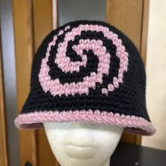 クラッシャーハット　バケットハットやや大きめ　ブラック×ピンク　y2k