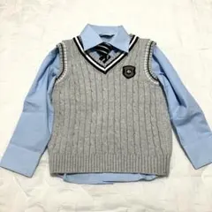 キッズ フォーマルセット グレー Vネックベスト シャツ ネクタイ 100cm
