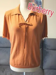 Burberryニット落ち着いた オレンジ 半袖 トップスリボン取り外し可能