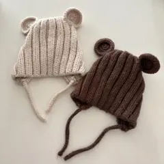 ベビー 耳付きニットボンネットセット