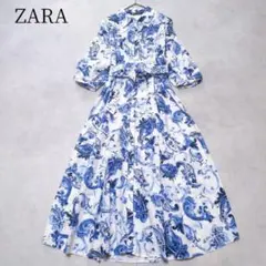 美品✨ZARA ペイズリー柄 シャツワンピース ロング Aライン ゆったり