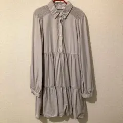 ZARA ティアードシャツワンピース　ライトグレー　XS ミニワンピ　ザラ　秋