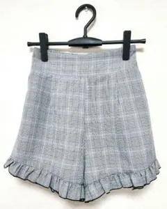 LIZ LISA　グレンチェック裾フリルショートパンツ　黒✕白
