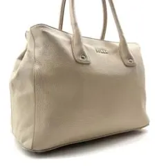 FURLA　トートバック　レザー　シボ革　肩掛け　ゴールド金具　ベージュ