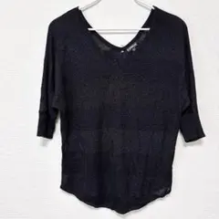 ✨️美品‼️EXPRESS 【M】 メッシュ編み ボーダー 5分袖 ブラック 黒のサムネイル