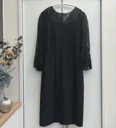 kaene フレアスリーブ　レースコンビワンピース　膝丈　ブラック　36サイズ