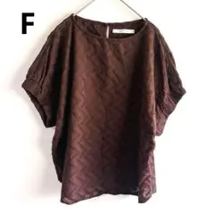 4739ルノンキュール【極美品】ポワン袖刺繍総柄シアーブラウス　プルオーバー茶色