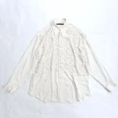 長袖ブラウス　レース　丸柄レース　クリーム色　Mサイズ　個性的　シンプル