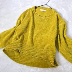 a724【美品】シンプリシテェ　後ろ下がりニット　マスタードイエロー　リブ編み