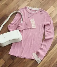 フリークスストア　ウォッシャブル 配色 レイヤードシアーニット 25AW ピンク