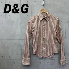 D&G ディー＆ジー 長袖シャツ ストライプ メンズ 44 赤 白 茶色