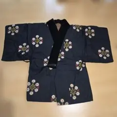 【昭和レトロ】ねんねこ半纏 子守半纏 絣柄 別珍衿 中綿入り リメイク古布