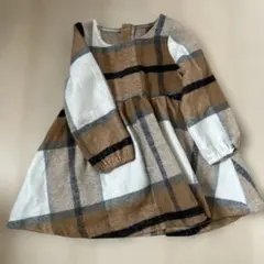 茶色と白のチェック柄ワンピース