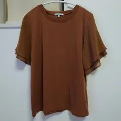 【値下げ 中古品】GLOBAL WORK ブラウン フリルスリーブ Tシャツ L
