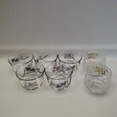 花柄ガラスグラス5個、竹柄グラス2個セット　昭和レトロ