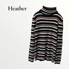 ヘザー ニット セーター リブ タートルネック ボルドー ボーダー 長袖 F