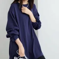 Viola e Viola 裏ファー袖タックチュニックフリーサイズ ネイビー L