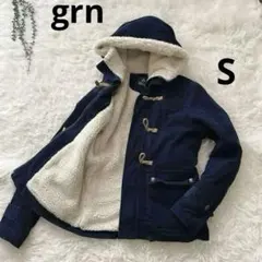 grn ジーアールエヌ 青コーデュロイ フード ダッフルコート レディース S