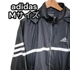 レア adidas ヴィンテージ ナイロンジャケット パーカー 3本線 黒